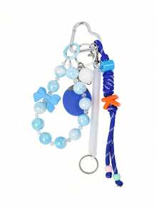 多巴胺时尚配饰编织绳钥匙扣，带字母珠乒乓球吊坠，可个性化挂在包包上作为礼物 - 彩色 - 查看 5