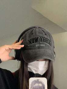 Letter Embroidery Washed Vintage Baseball Cap New York Women's Baseball Cap Washed Baseball Cap - 1件-棕色 4線 - 查看 1