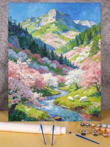 森林鹿溪流風景 DIY數字油畫 手作手工藝 家居裝飾 40x50cm/16x20in 節日禮物 - 套裝 - 查看 3