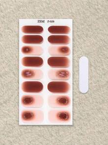 Bộ 16 miếng dán móng tay gel bán khô, màu be thạch, không cần đèn UV, chất lượng salon, bền lâu. - Gỗ đỏ - Xem 3