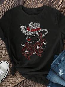 [Camicie casual da cowboy] Camicie casual a maniche corte da donna in stile cowboy | Top a collo tondo con motivi per primavera ed estate - Moda donna, Abbigliamento donna - nero - Visualizzare 12
