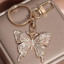 1Pc Crystal Diamond-Encrusted Butterfly Car Keychain Metal Cute Women's Bag Pendant Key Chain Ring Creative Cross-Border Gift - 金色 - 查看 2