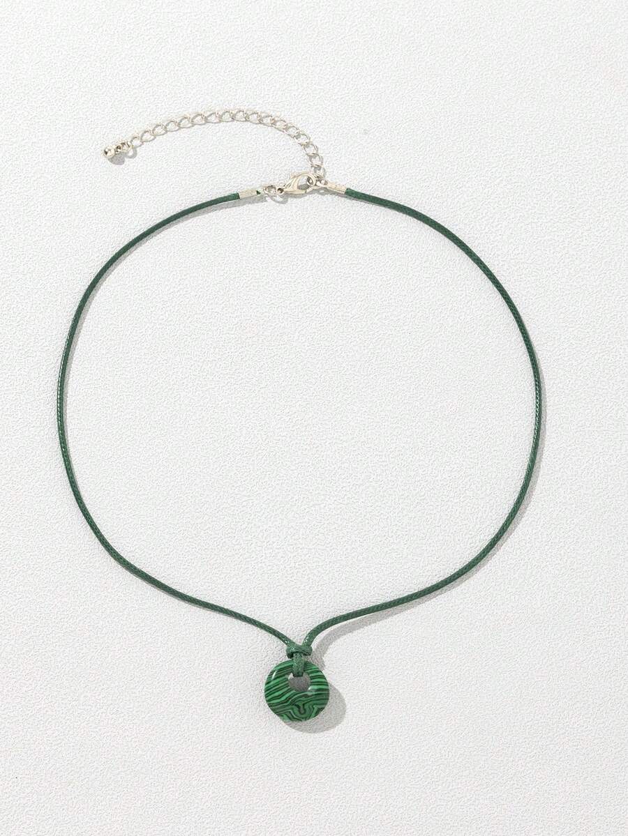 1pc Fashionable Minimalist Stone Pendant Necklace, Suitable For Daily Wear - Dark Green - View 1