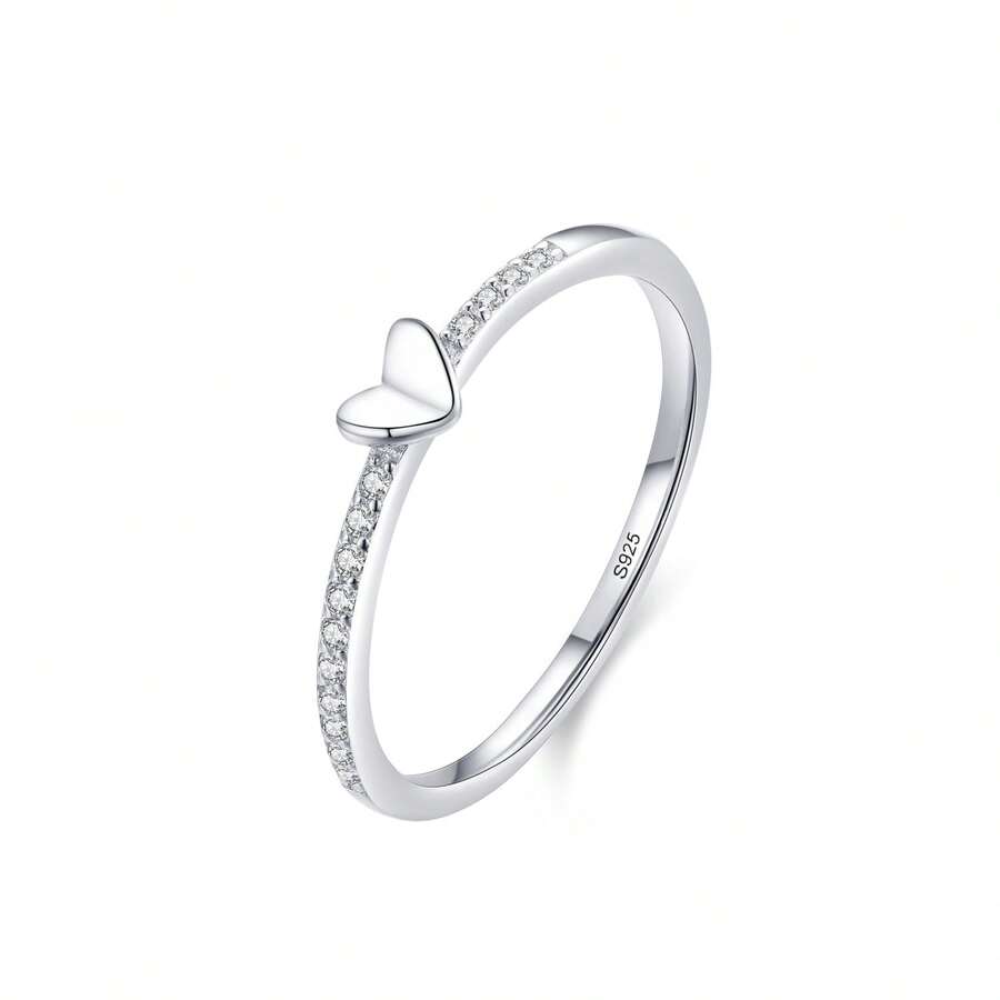 1枚经典925纯银心形戒指，精致珠宝，适合女性日常、度假和约会佩戴，亦可作为礼物。 - 銀色 - 查看 1