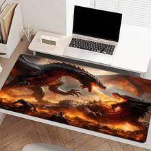 1件装史诗巨龙之战大型游戏鼠标垫，熔岩战场加长桌面垫，办公桌配件防滑缝边电脑垫，橡胶底座笔记本电脑键盘垫，适用于家庭办公室和游戏玩家，耐用防泼溅 - 查看 5