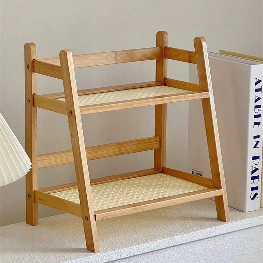 2/3-Tier Bamboo Freestanding Storage Shelf, Desktop Organizer, Desk Storage Rack, Kitchen Spice Rack, Doll Display Stand, Coffee Organizer, Cup Holder, Plant Pot Stand, Kitchen Storage Rack, Dorm Cosmetics Organizer. Suitable For Kitchen, Bedroom, Dormitory And Office Desk. - Màu be - Xem 1