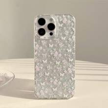 Kavenfort 1件装透明紫色蝴蝶蓝花紫色清新小蝴蝶手机壳，适用于苹果16 Pro Max、17、14、13，闪亮亮片，女性化、梦幻、原创、少女、简约、ins风 - 彩色 - 查看 1