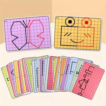 20 Pcs Cute Cartoon Plaid Symmetrical Painting Puzzle Toys, Fine Motor Skills Writing Practice, Creative Concentration Training Tracing Drawing Cards, Teenage Learning Auxiliary Tool Wipe Pen Control Toys Symmetrical Graphic Symmetry Concentration Attention Intellectual Handmade Painting Toys, Random Color Styles Shipped