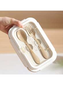 1 pieza Caja de almuerzo para microondas - a prueba de fugas con juego de utensilios - adecuada para la escuela, la oficina, los viajes, al aire libre - unisex, contenedor portátil, material, caja bento reutilizable - Multicolor - Ver 3