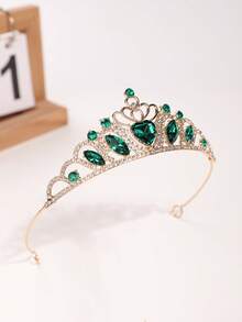1pc Princess Crown Headpiece, Luxury Crystal Alloy Tiara For Party, Festival, Holiday - Green - View 2
