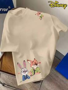 Disney Men'S Casual Zootopia Nick & Judy Print T-Shirt, A Comfortable CrewNeck Tee, Perfect For Everyday Streetwear, A Summer Essential - Màu be - Xem 1
