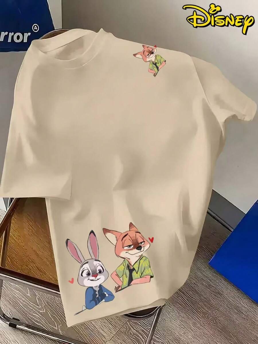 Disney Men'S Casual Zootopia Nick & Judy Print T-Shirt, A Comfortable CrewNeck Tee, Perfect For Everyday Streetwear, A Summer Essential - Màu be - Xem 1