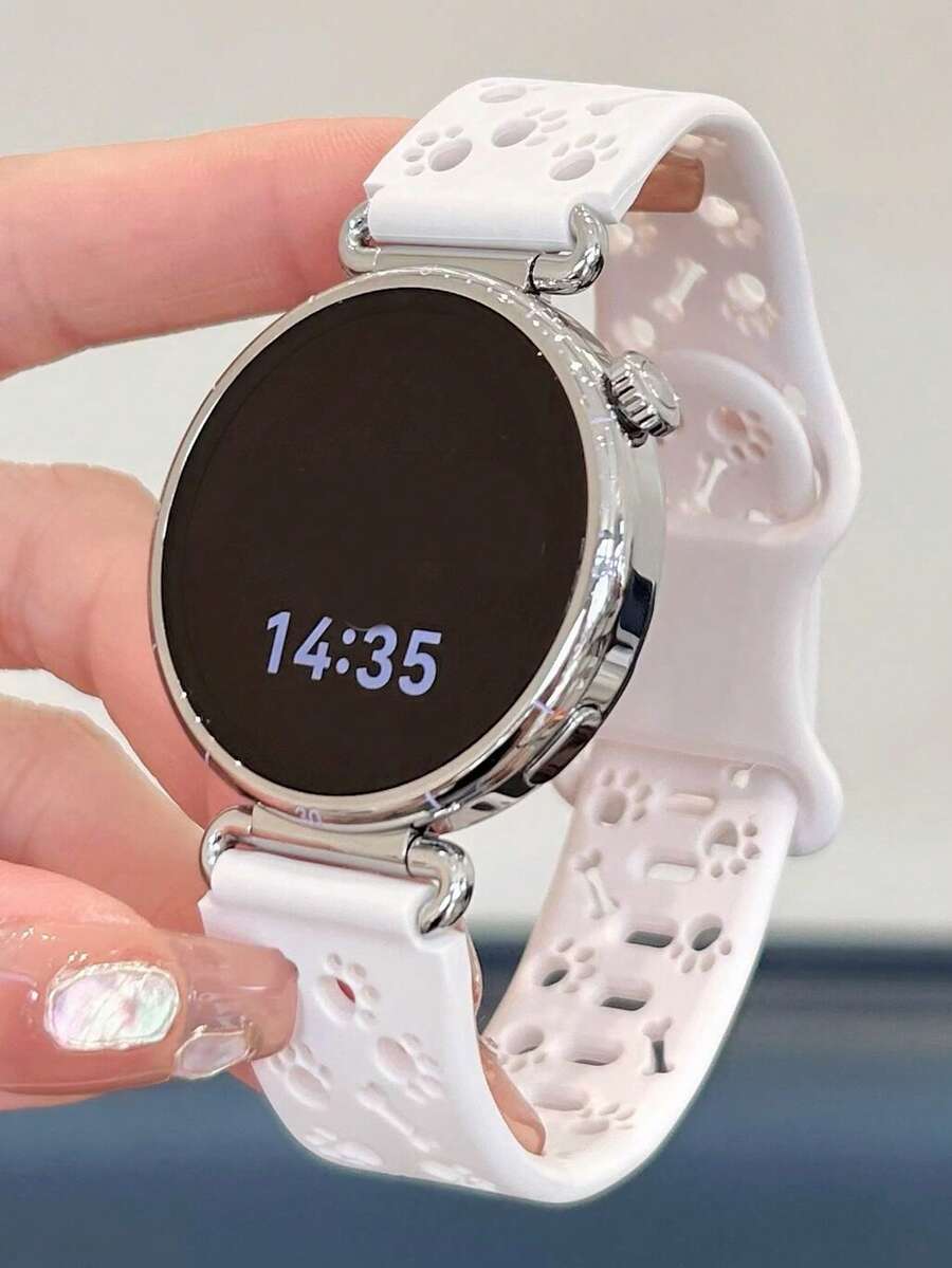 可爱动物爪印硅胶运动镂空表带,兼容三星Galaxy Watch 7/6/5/4/5 Pro,时尚休闲风格,耐用透气舒适,兼容三星Galaxy Watch 40/43/44/45/47mm表带,表带宽度20mm/22mm,配件完美,宠物爱好者的理想礼物 - 白色 - 查看 1
