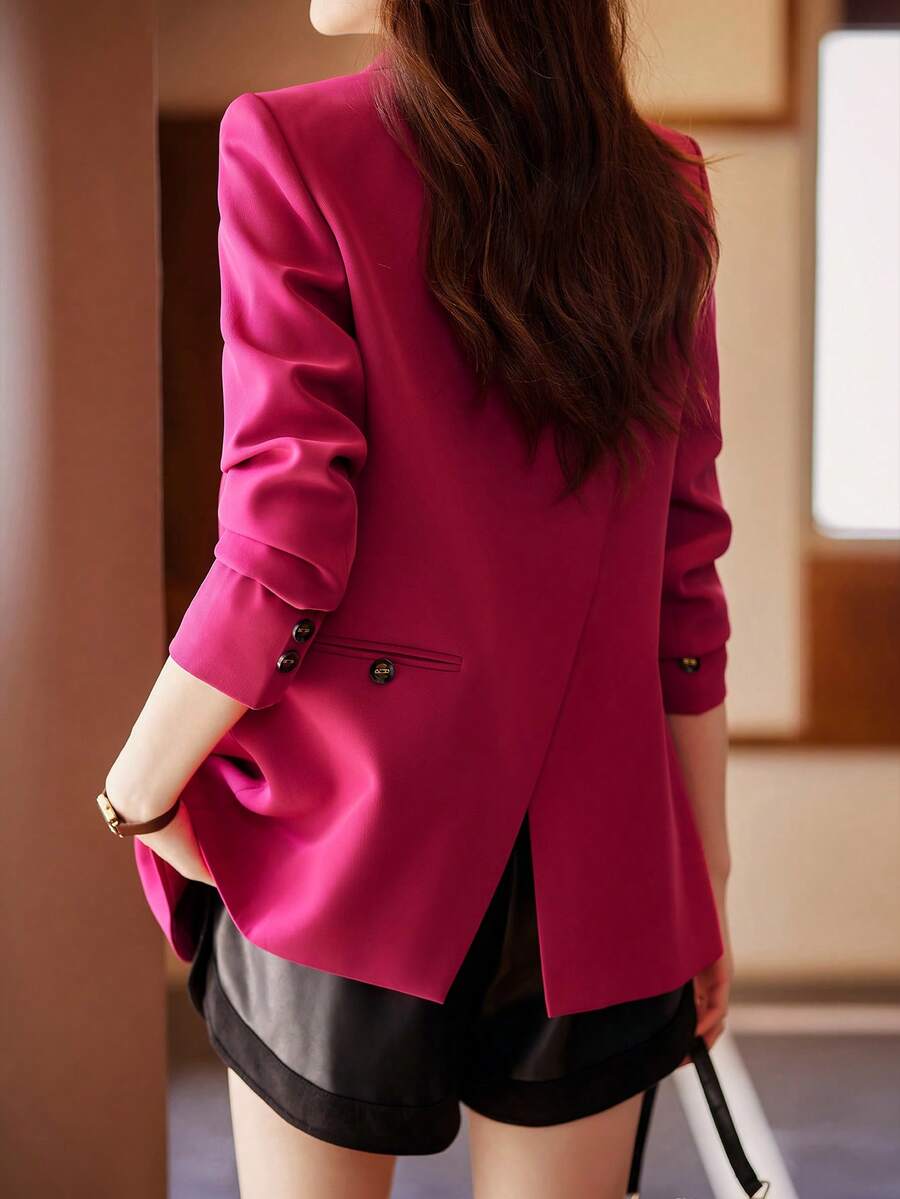 Rose Red Suit Jacket For Women, 2026 New Design Casual Chic Korean Style Spring/Autumn Blazer - Hot Pink - View 1