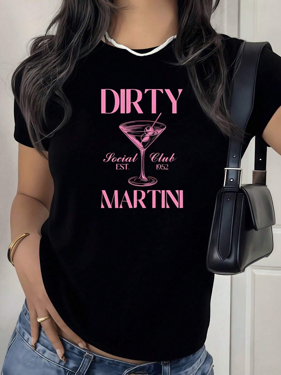 Dirty Martini Shirt Drinking Shirts Alcohol Shirt Cocktail Club Shirt For Women Oversized Tees Women Plus Size Tees For Bartender Shirts_1 - Negro - Ver 1