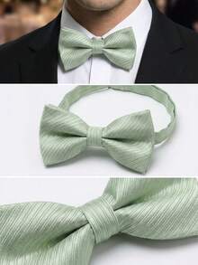 1pc/2pcs Minimalist Striped Light Green Necktie & Bow Tie Set, Versatile For Business, Commute, Party - Mint Green - View 4