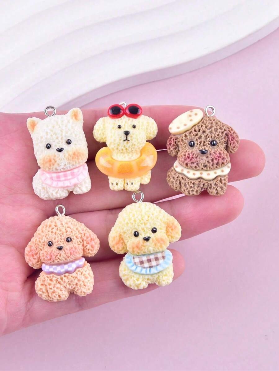 10件套可爱狗狗动物树脂吊坠耳环、项链、钥匙扣、DIY饰品配件 - 彩色 - 查看 1