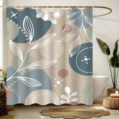 1件装简约植物叶子图案浴帘，植物印花浴帘，适用于各种房间、浴室浴缸隔断、浴室配件、浴室浴帘装饰