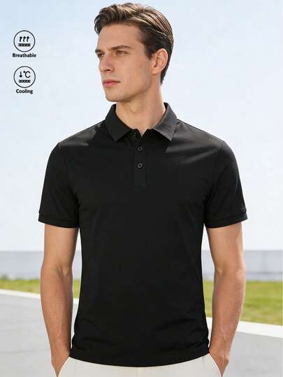 Polo de verano transpirable para hombres | Camiseta de manga corta negra sólida apta para deportes, ropa urbana, casual, viajes y actividades al aire libre