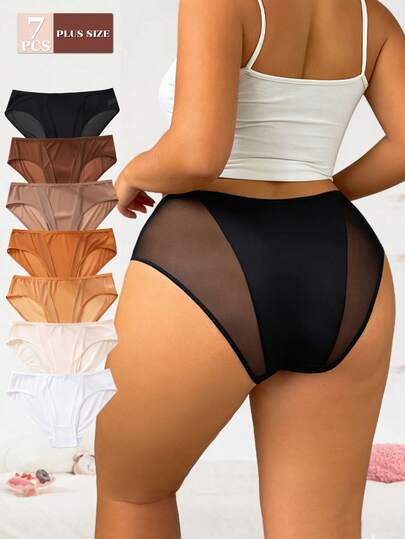 7条装加大码女士薄款纯色内裤，时尚性感睡衣，7种夏季颜色，适合各种场合
