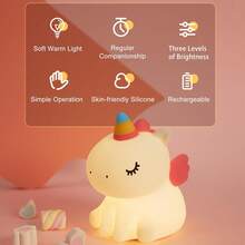 Children's Unicorn Night Light, Silicone Baby Care Nightlight, Dimmable LED Unicorn Lamp, USB Rechargeable Bedside Lamp, Unicorn Night Light, Suitable Gift For Girls, Infants And Girl, Bedroom & Kids Room Decor - White - View 10