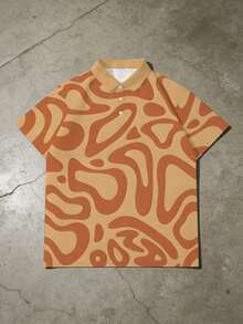 3D数码印花男士休闲Polo衫，夏季日常通勤三粒扣宽松Polo衫，时尚必备单品，可机洗 - 彩色 - 查看 3