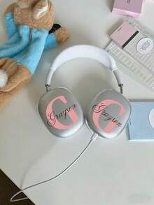 1pc Customized Max Headphone Case, Personalized Name "Shiny" Version, Max Protective Case With Crystal Diamond Shell, Personalized Fashionable TPU Soft Headphone Box, Cute Text Design For Men And Women, DIY Anniversary - White - View 3