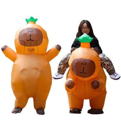 Adult Cycling Standing Green Hat Sub Kapibala Inflatable Suit, Internet Celebrity Funny Dolphin Cartoon Doll Costume, Party Performance Props