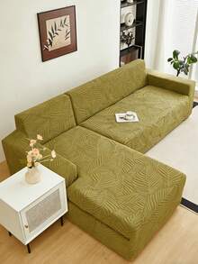 1pc Plush Olive Green Leaf Pattern Stretch Sofa Cover (Pillow Cover Not Included), Nordic Modern Style Polyester Dust-Proof Anti-Slip Thickened Sofa Slipcover, Fits 1/2/3/4 Seater Sofa Decor - Olive Green - View 6