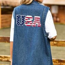 1 Stück USA Buchstaben Shaggy Thermotransfer Patch, Glitzer Rand Sternenbanner Stil bestickte Applikation, patriotisches Thema DIY Dekorationsabzeichen, geeignet für Kleidung, Rucksäcke, Unabhängigkeitstag - Reh - Übersicht 7