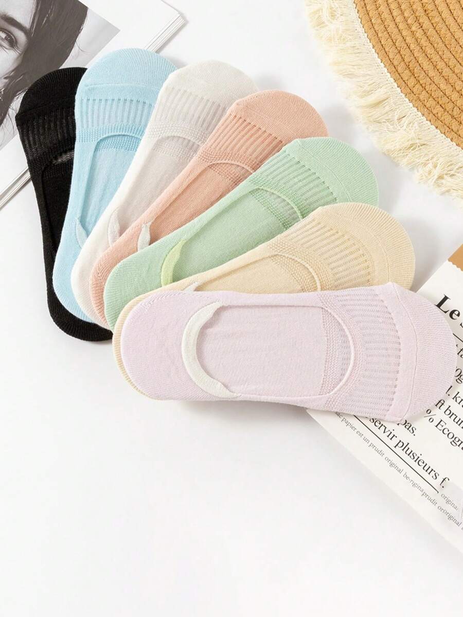 3/6/10 双装女士隐形袜，薄款夏季款式，防滑，低帮隐形袜，适合搭配高跟鞋 - 彩色 - 查看 1