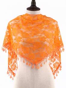 1件装女士经典蕾丝镂空玫瑰披肩，时尚流苏三角围巾新娘头饰，优雅女士蕾丝头巾 - 彩色 - 查看 19