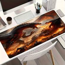 1件装史诗巨龙之战大型游戏鼠标垫，熔岩战场加长桌面垫，办公桌配件防滑缝边电脑垫，橡胶底座笔记本电脑键盘垫，适用于家庭办公室和游戏玩家，耐用防泼溅 - 查看 2