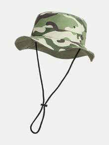 儿童迷彩速干耐用渔夫帽，1顶，可调节下巴带，防风防晒，适合露营、徒步、海滩、度假等场合。 - 1PC - 查看 7