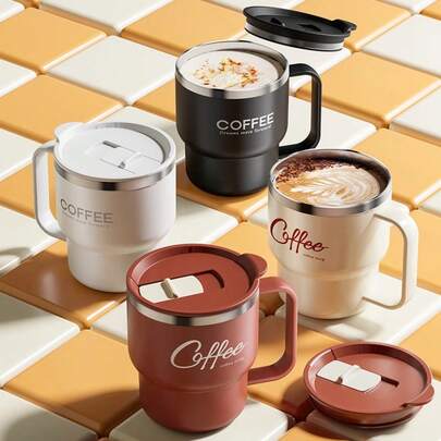 1pc 400ML 304 Stainless Steel Coffee Mug With Lid, Double-Layer Thermal Insulated Coffee Cup, Portable Large Capacity Drinking Cup, Anti Scalding & Leak Proof Milk Tea Coffee Water Cup, Reusable Cold And Heat-Resistant Drinkware, Suitable For Student And Adult Use In Home, School, Dorm, Office, Outdoor Camping, Picnic,Travel, Bakc To School