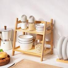2/3-Tier Bamboo Freestanding Storage Shelf, Desktop Organizer, Desk Storage Rack, Kitchen Spice Rack, Doll Display Stand, Coffee Organizer, Cup Holder, Plant Pot Stand, Kitchen Storage Rack, Dorm Cosmetics Organizer. Suitable For Kitchen, Bedroom, Dormitory And Office Desk. - Màu be - Xem 11