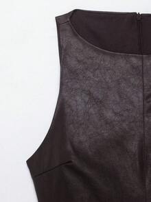 Women's Sweet & Breezy Sleeveless Ruffle Hem Mini Dress, Spring/Summer - Coffee Brown - View 3