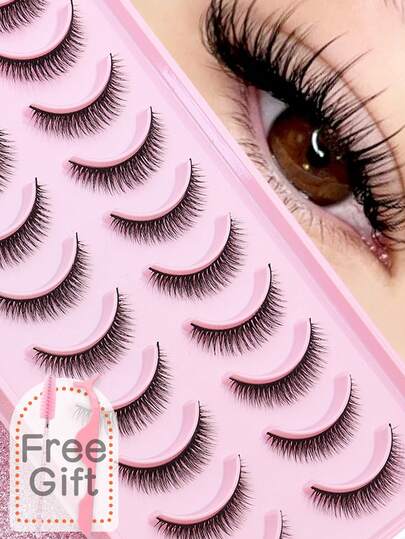 10 Paar natürliche falsche Wimpern, flauschig, weich, dramatisch, 3D-Nerz, mehrlagig, Mascara, kurz, dick, 3D-Nerz-Wimpern, lang, fließend, kurze, dicke, falsche Wimpernverlängerung, Make-up-Produkte, Kreuz, Hochzeit, Party und Club, tägliche Arbeitstreffen, natürliche falsche Wimpern, angenehm zu tragen.