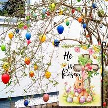 Easter Religious He Is Risen Garden Flag 12x18 Inch Double Sided Vertical Christian Cross Bunny Floral Eggs Waterproof Spring Outdoor Porch Lawn Yard Entryway Holiday Decor No Flag Pole Included - 多色的 - 查看 3