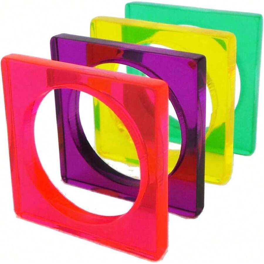Stackable Acrylic Square Rings, Set Of 4 Rings, 42502401 - Neon - View 1
