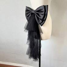 1pc White Satin Oversized Bow Backpiece, Asymmetrical Mesh Ribbon Waist Decor - Multicolor - View 8