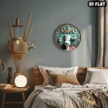 Placa de parede redonda vertical em madeira com coroa de flores, 2D, 20 cm (8 polegadas), 1 peça. Placa de identificação moderna para banheiro, em chinês/inglês, ideal para decoração de festas e Ano Novo. Decoração vertical para pendurar, perfeita para jardim e escritório. Placa decorativa, 2D, com furo reservado conforme mostrado na imagem. - Multicolorido - Ver 6