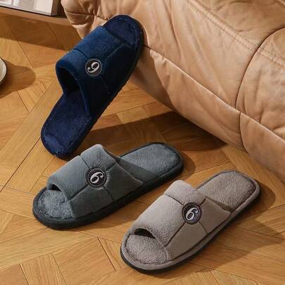 Fashionable New Plush Embroidered High-End Slippers, Comfortable Slip-On Quiet Couple Slippers