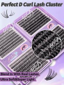 MEM Set Buku Bulu Mata Palsu D Curl Fluffy 640pcs, Bulu Mata Palsu Segmen Kapasitas Besar, Berbagai Kombinasi, Set DIY Cocok Untuk Pemula, Termasuk Lem, Perekat, Pinset Dan Kuas, Ciptakan Riasan Mata Lembut Alami yang Beragam - Hitam - View 7