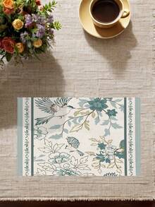 4Pcs Watercolor Floral Bird Placemats - Vintage Sunflower Peony Daisy Farmhouse Heat-Resistant Placemats For Terrace Round Tables Holiday Parties Kitchen Home Dining Tables Tea Parties - Baby Blue - View 5