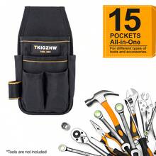 Tool Belt Pouch, Tool Pouch With 15 Pockets, Utility Belt With Hammer Holder, Adjustable For Men Women Electrician Carpenter, Construction - Black - View 2