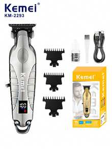Kemei 1个KM-2293男士专业电动理发器，无线USB充电式理发/胡须修剪器，合金机身高品质理发器，不锈钢刀片，带液晶显示屏，礼品电子产品 - 黑色 - 查看 17