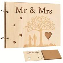 1本木质婚礼宾客签名册，可个性化刻字，亦可用作婚礼相册、结婚礼物、新郎新娘签到簿，适用于结婚纪念日、新郎新娘订婚等场合，共10页。 - 先生和夫人 - 查看 1