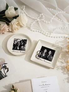 Personalized Photo Dish, Personalized Photo Jewelry Tray, Customized Jewelry Ring Dish, Customized Couple Portrait Ring Tray, Wedding Gift, Bridesmaid Proposal, Best Friend Dish - Multicolor - View 6