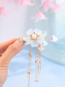 2个中国风石榴花流苏发夹，可爱甜美，女士礼物，适合日常休闲、夏季、假日、旅行佩戴。 - 淺藍色 - 查看 4